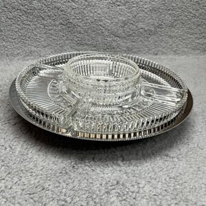 Chrome and Pressed Glass Lazy Susan Vintage‎ Mid Century Relish Tray Serving Set